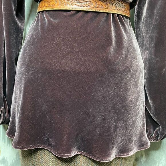 Ralph Lauren ~ Cocoa Brown Carlisle Shearling Collar Crushed Velvet Wrap Blouse - Picture 5 of 16
